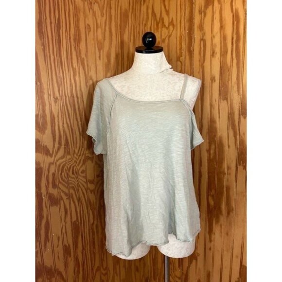 We The Free People Blouse Pullover Top Cold Shoulder Short Sleeve Knit Gray XS - Picture 1 of 7